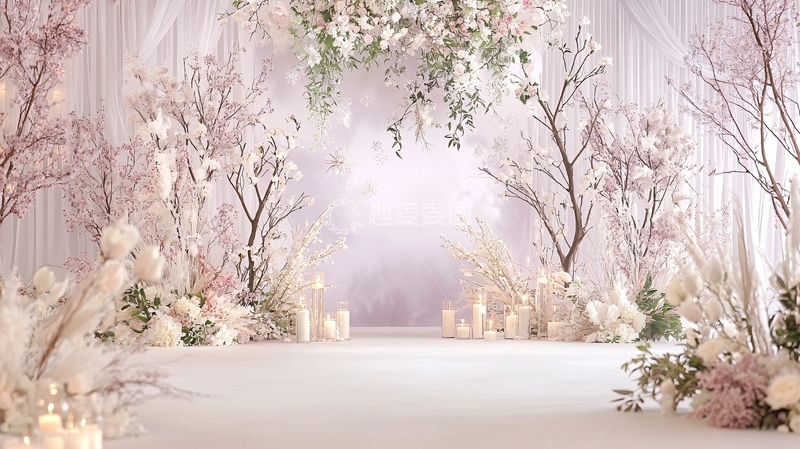 高清大图下载【趣麦麦图】粉色浪漫婚礼花艺背景