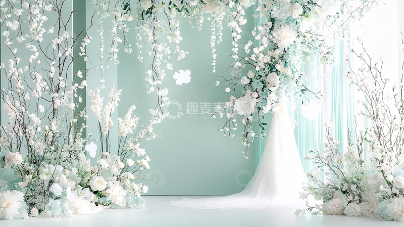 高清大图下载【趣麦麦图】梦幻般的白色花卉婚礼背景