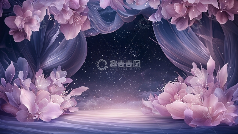 高清大图下载【趣麦麦图】梦幻紫色花朵星空背景