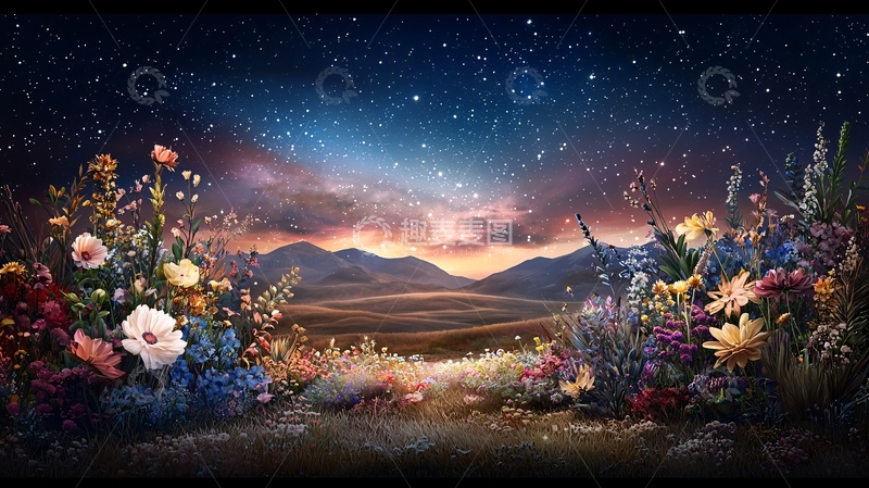 高清大图下载【趣麦麦图】花卉星空下的山谷