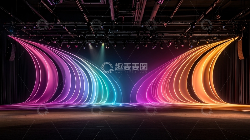 高清大图下载【趣麦麦图】彩色光线汇聚舞台