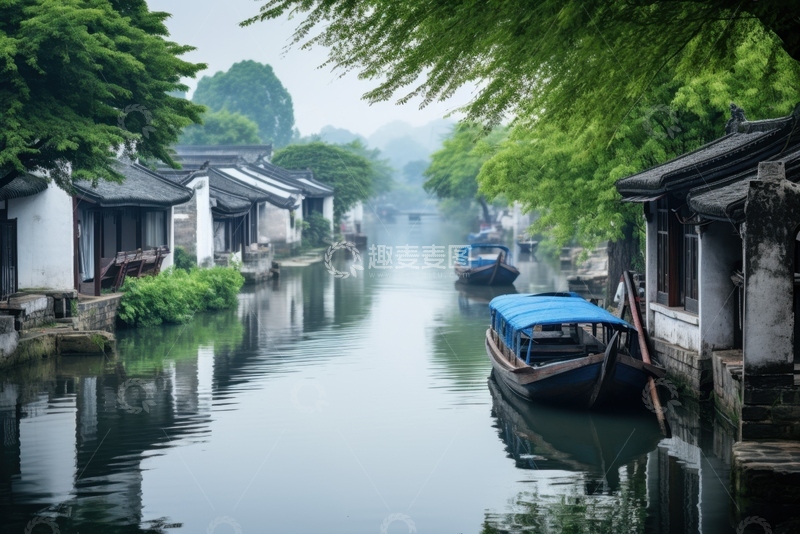高清大图下载【趣麦麦图】河道建筑自然美景