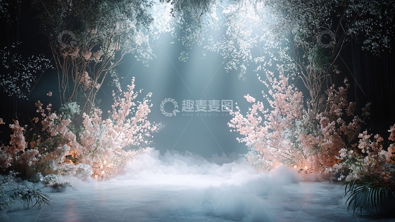 高清大图下载【趣麦麦图】梦幻森林光线朦胧背景