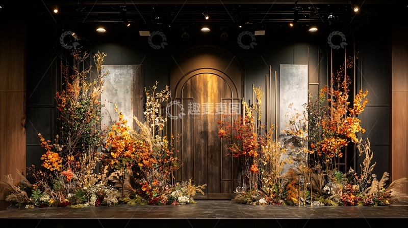 高清大图下载【趣麦麦图】复古花艺拱门舞台背景