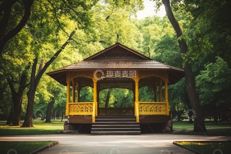 高清大图下载【趣麦麦图】公园里的凉亭美景