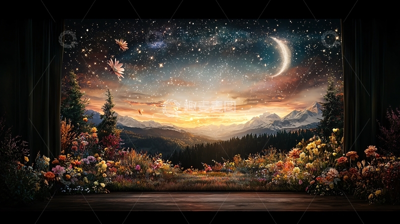 高清大图下载【趣麦麦图】梦幻星空月亮山水