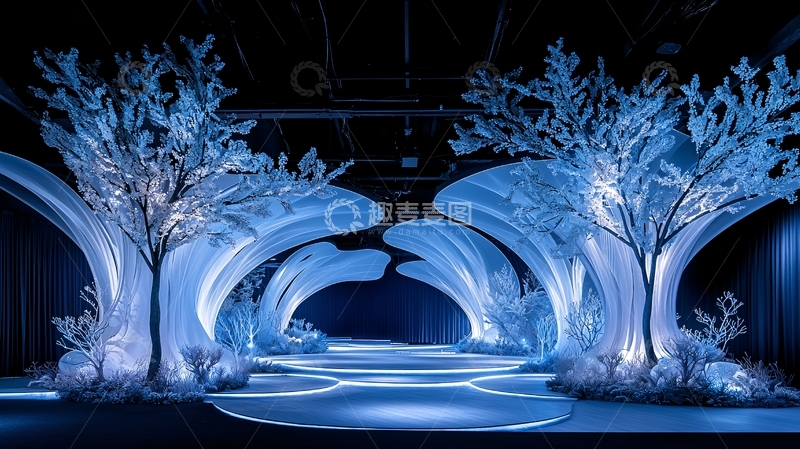 高清大图下载【趣麦麦图】梦幻蓝色冰雪森林场景