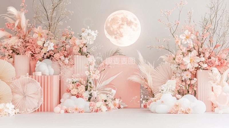 高清大图下载【趣麦麦图】粉色浪漫月亮花束场景