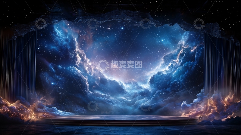 高清大图下载【趣麦麦图】蓝色星空云雾围绕舞台