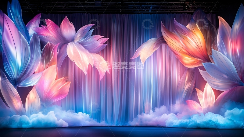 高清大图下载【趣麦麦图】梦幻花卉瀑布背景