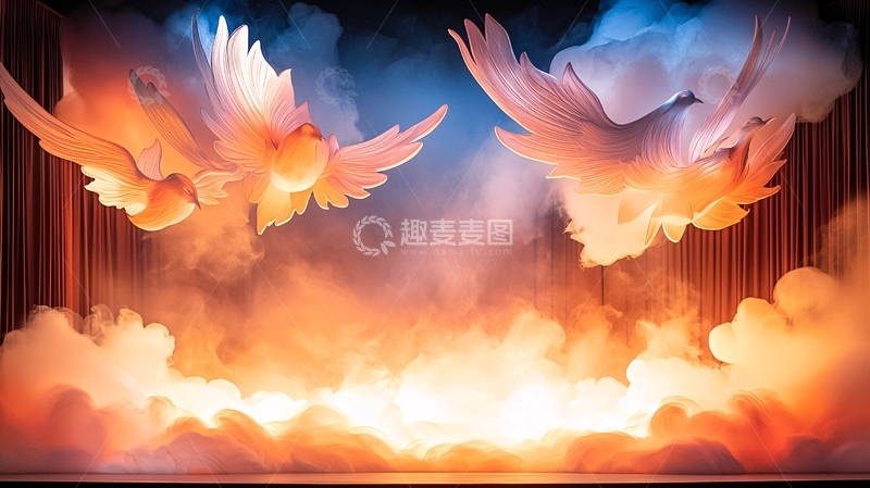 高清大图下载【趣麦麦图】舞台上飞翔的白色鸟儿