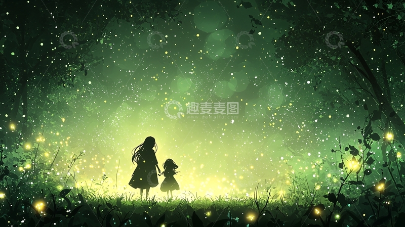 高清大图下载【趣麦麦图】母女站在星光森林中