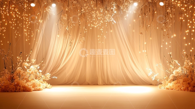 高清大图下载【趣麦麦图】金色舞台幕布和聚光灯