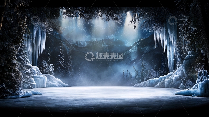 高清大图下载【趣麦麦图】冰雪覆盖的洞穴舞台背景