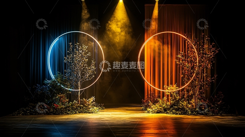 高清大图下载【趣麦麦图】蓝色和橙色光环的艺术场景