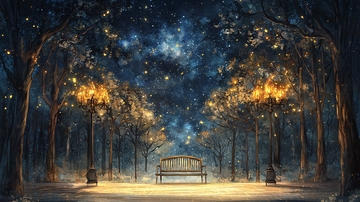 夜间树林小路长椅