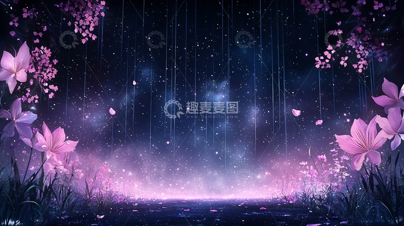高清大图下载【趣麦麦图】梦幻紫花夜景