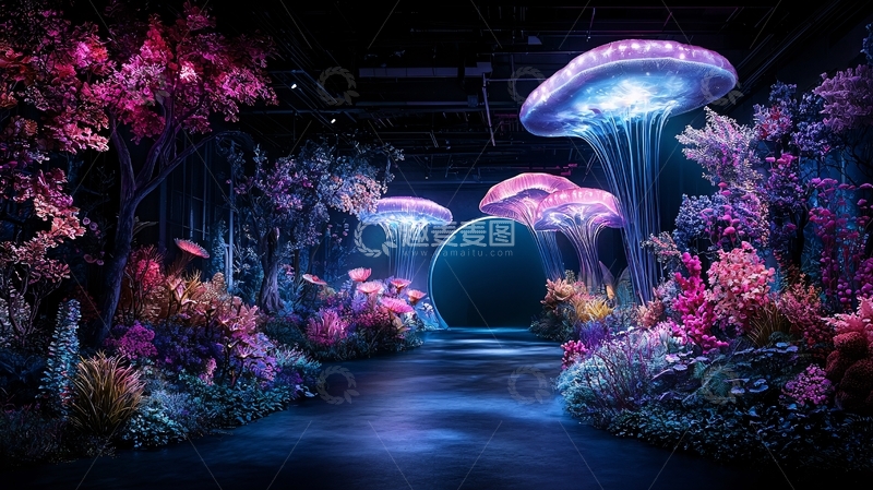 高清大图下载【趣麦麦图】奇幻蘑菇森林夜景