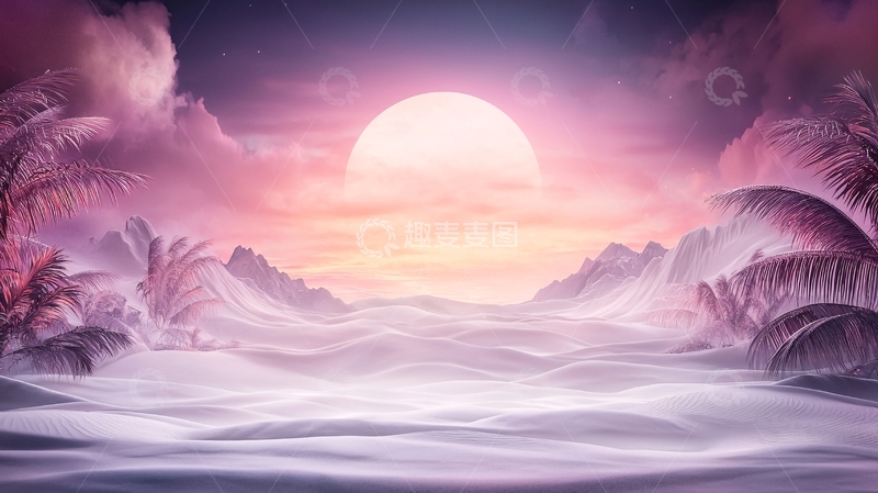 高清大图下载【趣麦麦图】梦幻粉色日出雪景