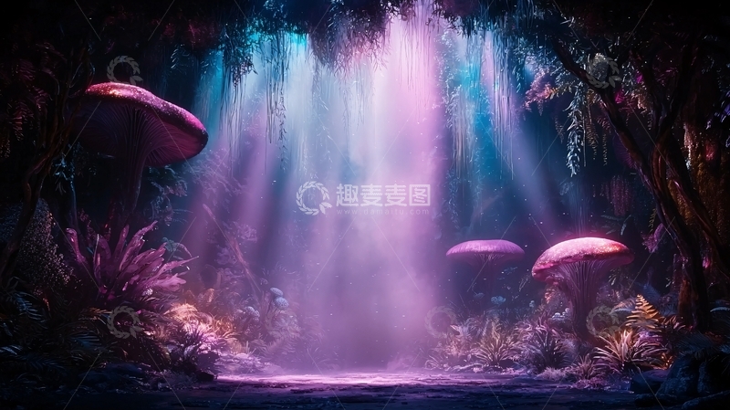 高清大图下载【趣麦麦图】神秘森林中的紫色光束