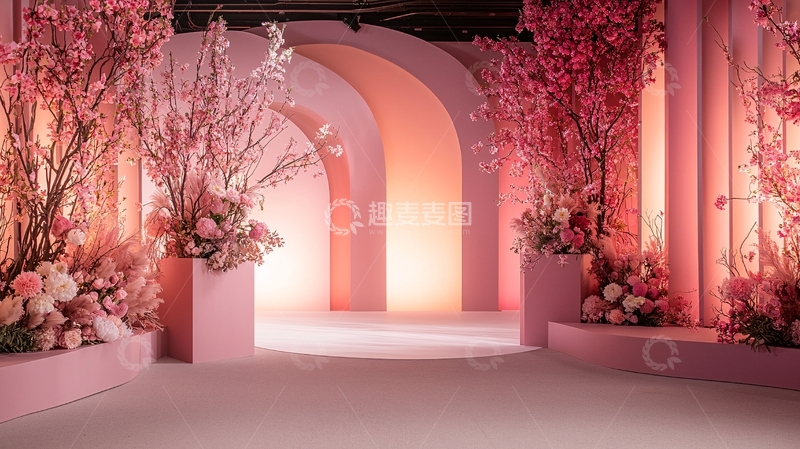 高清大图下载【趣麦麦图】粉色拱门花卉浪漫背景