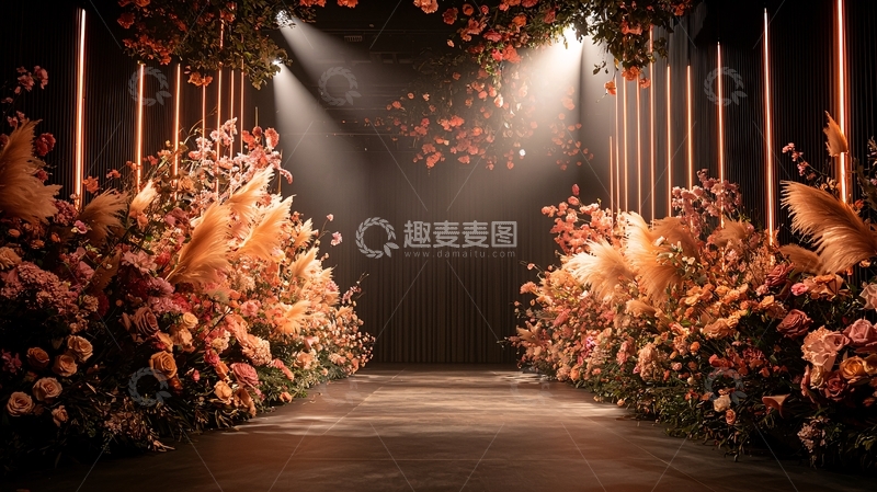 高清大图下载【趣麦麦图】鲜花簇拥下的灯光之路