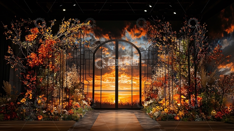 高清大图下载【趣麦麦图】花簇围绕下的拱形门