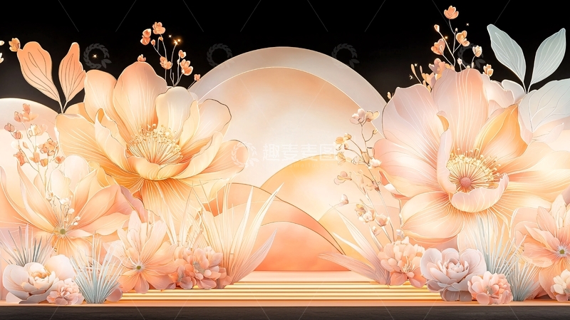 高清大图下载【趣麦麦图】金色花卉与月亮光晕