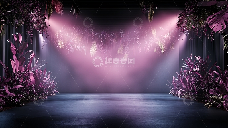 高清大图下载【趣麦麦图】紫色植物灯光下的舞台背景