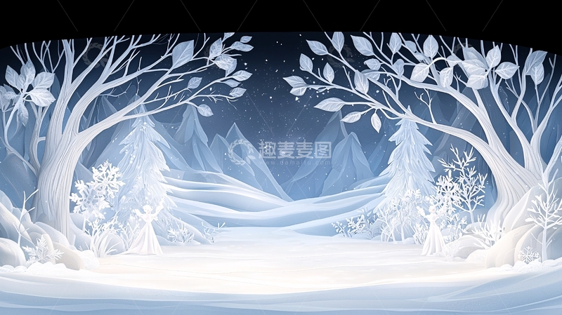 高清大图下载【趣麦麦图】冬季雪景艺术插画