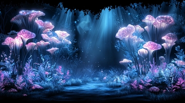 梦幻般的蓝色蘑菇森林