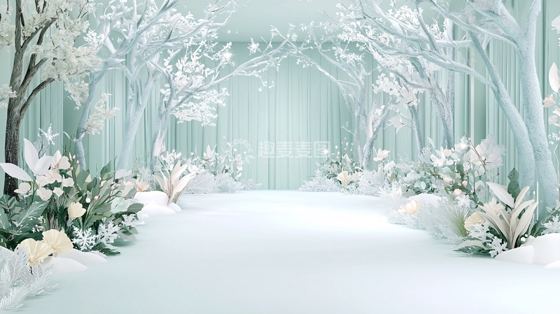 高清大图下载【趣麦麦图】雪地森林小路唯美背景