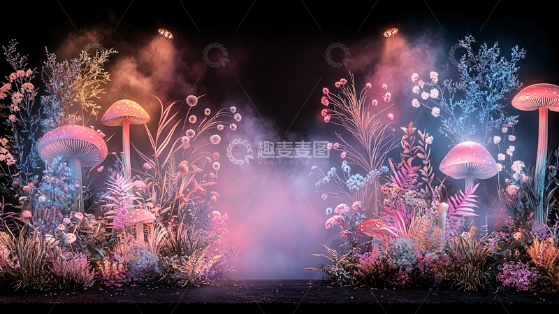 高清大图下载【趣麦麦图】梦幻蘑菇花园夜景
