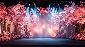 粉色花树环绕舞台