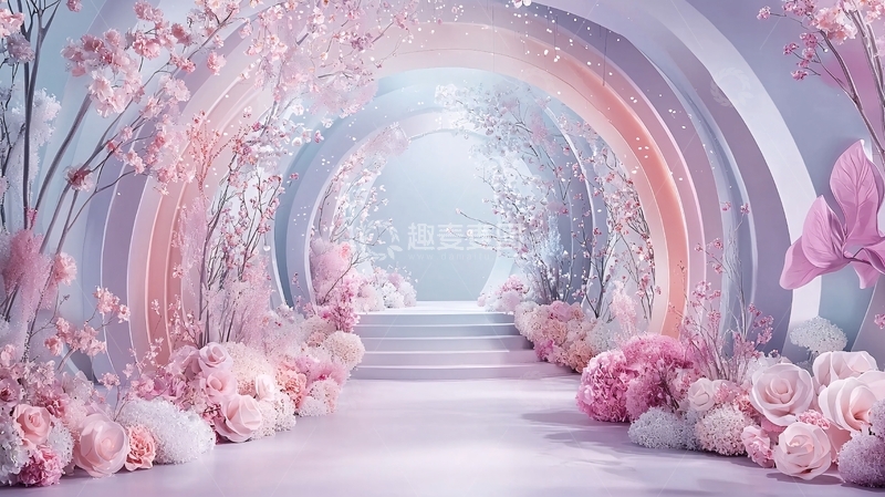 高清大图下载【趣麦麦图】粉色花卉拱门通道