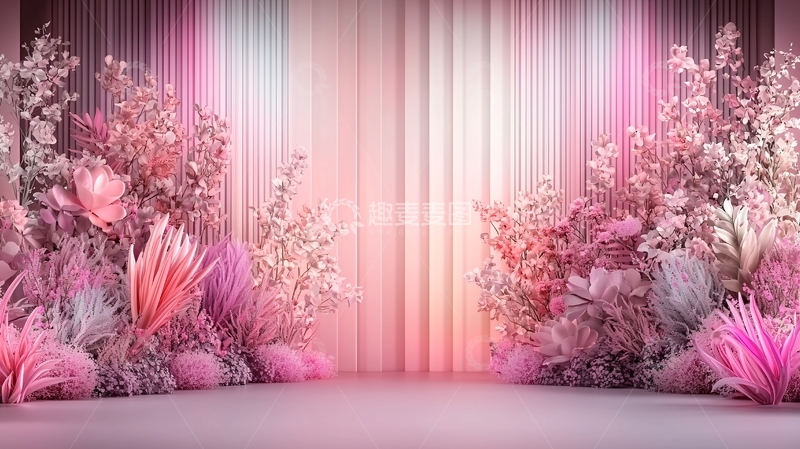 高清大图下载【趣麦麦图】粉色花卉舞台背景