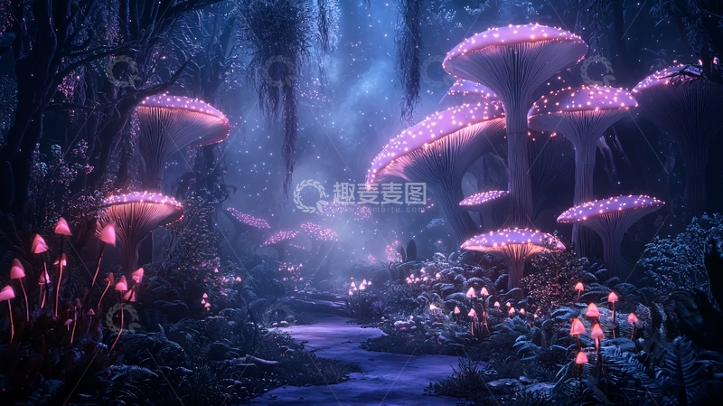 高清大图下载【趣麦麦图】奇幻森林夜景