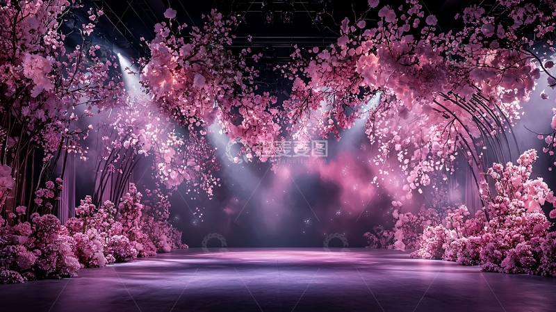 高清大图下载【趣麦麦图】粉色花卉舞台背景