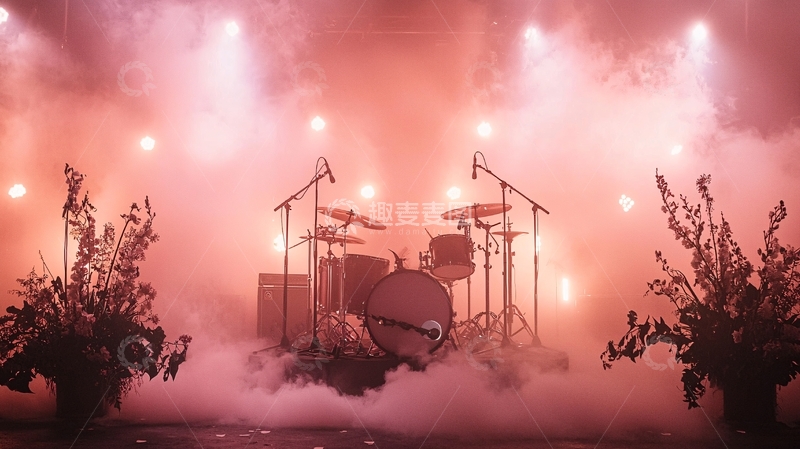 高清大图下载【趣麦麦图】舞台上的鼓与烟雾