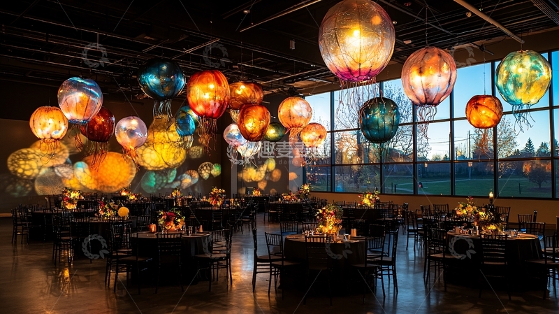高清大图下载【趣麦麦图】室内悬挂彩色球形灯