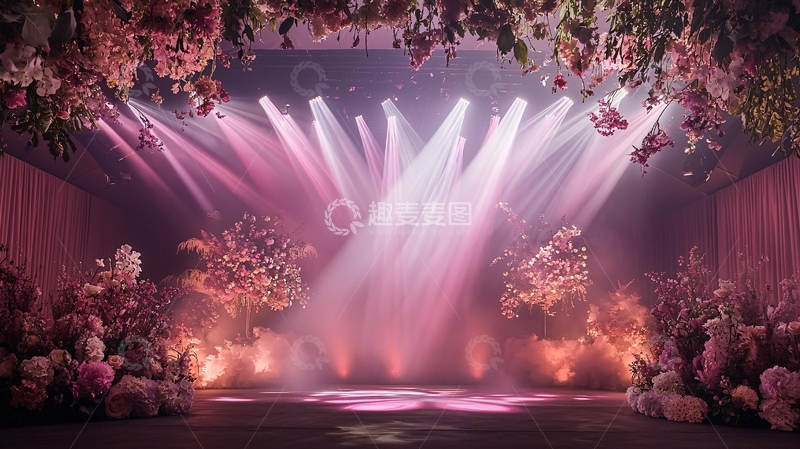 高清大图下载【趣麦麦图】粉色灯光下的舞台鲜花装饰