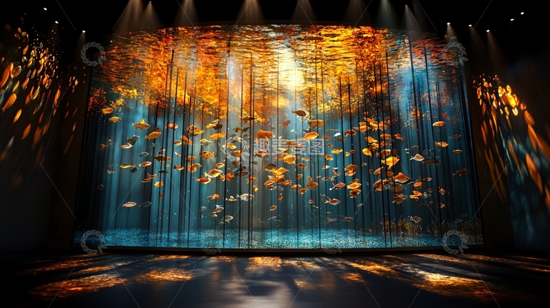 高清大图下载【趣麦麦图】舞台背景金色蓝色光束