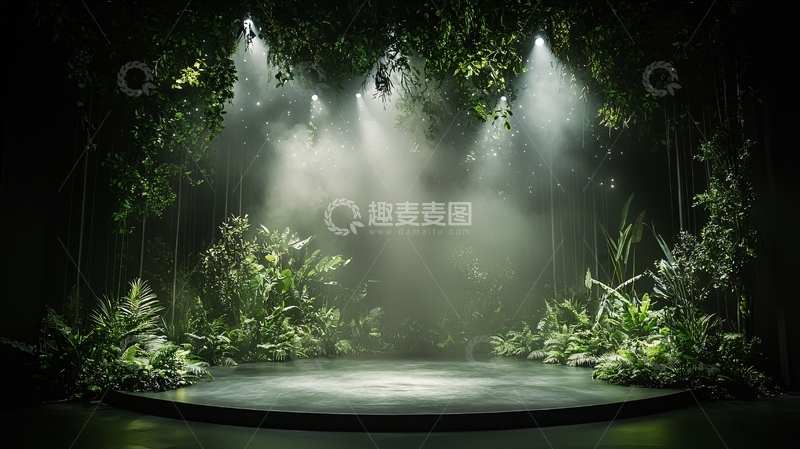 高清大图下载【趣麦麦图】绿色植物环绕舞台灯光