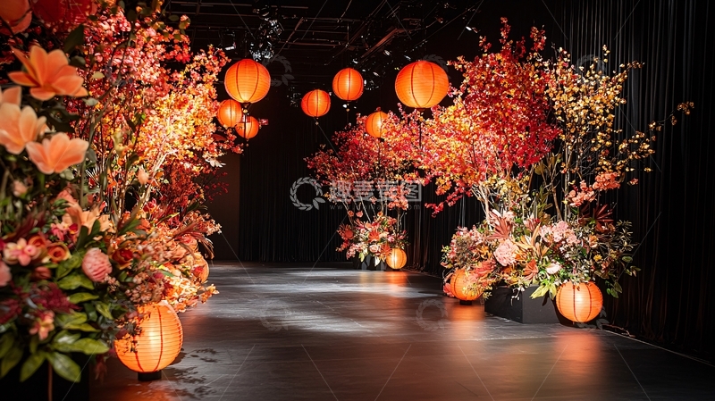 高清大图下载【趣麦麦图】鲜艳花朵灯笼拱门