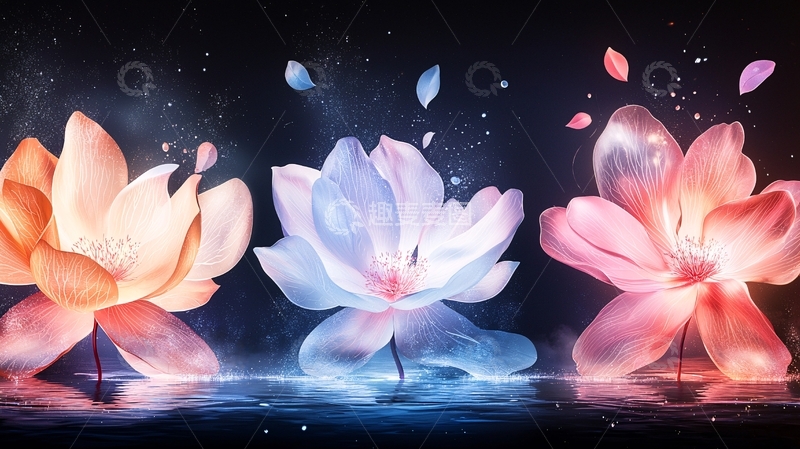 高清大图下载【趣麦麦图】三朵发光莲花