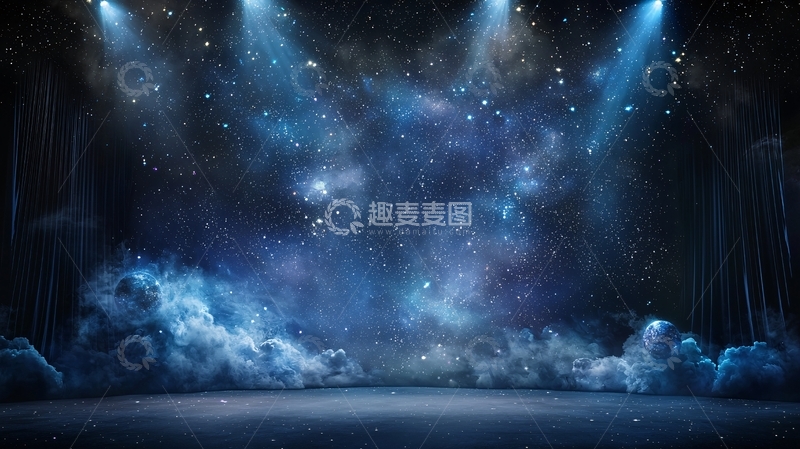 高清大图下载【趣麦麦图】舞台蓝色灯光烟雾背景