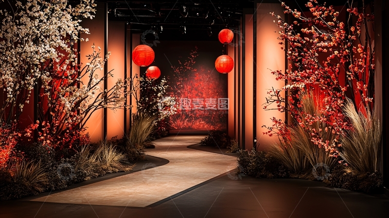 高清大图下载【趣麦麦图】舞台布景红灯笼花树