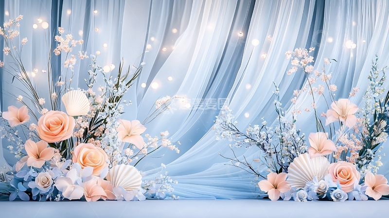 高清大图下载【趣麦麦图】淡蓝色浪漫花卉背景