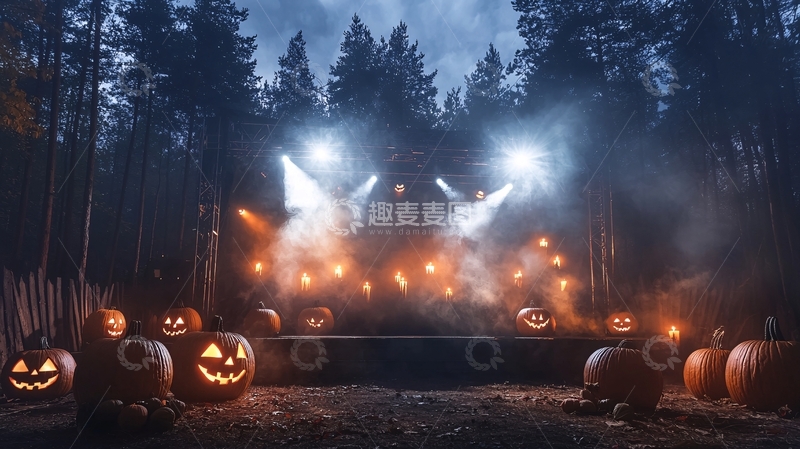 高清大图下载【趣麦麦图】万圣节夜晚的森林舞台