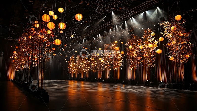高清大图下载【趣麦麦图】舞台灯光下的金色树木